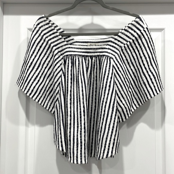 Madewell Tops - Madewell Navy & White Striped peasant top!